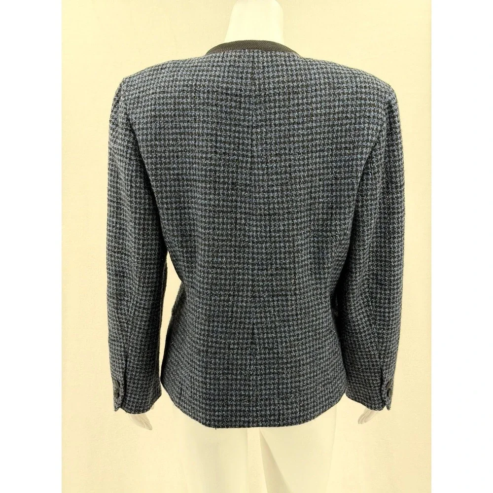 Vintage Lizwear Liz Claiborne Blazer Womens 12 Blue Black‎ Wool Tweed Academia